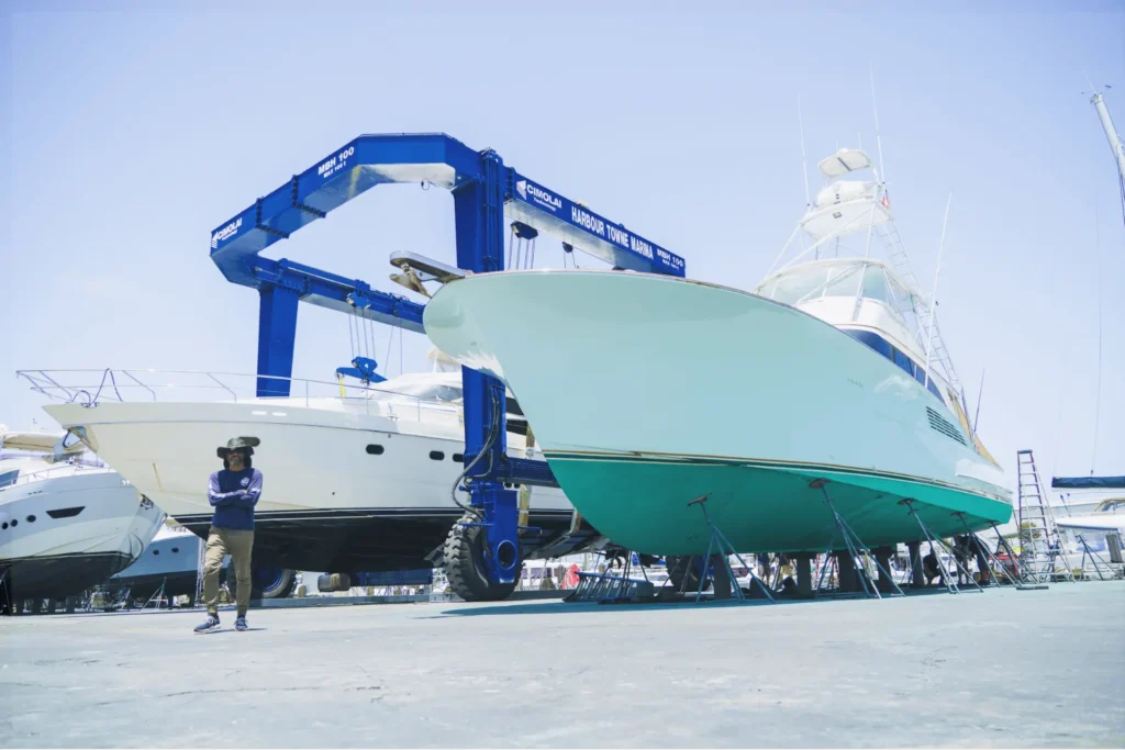 Yachts being hoisted